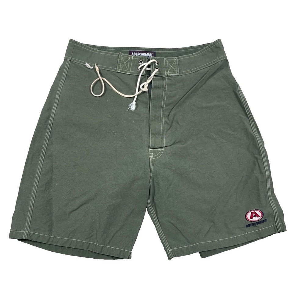 Vintage Y2K Abercrombie Fitch Bored Shorts Men Medium Olive Green Swim Trunks